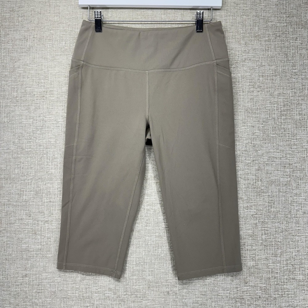 DSG Leggings Womens M Taupe Capri High Rise Side Pocket Stretch Knit Activewear